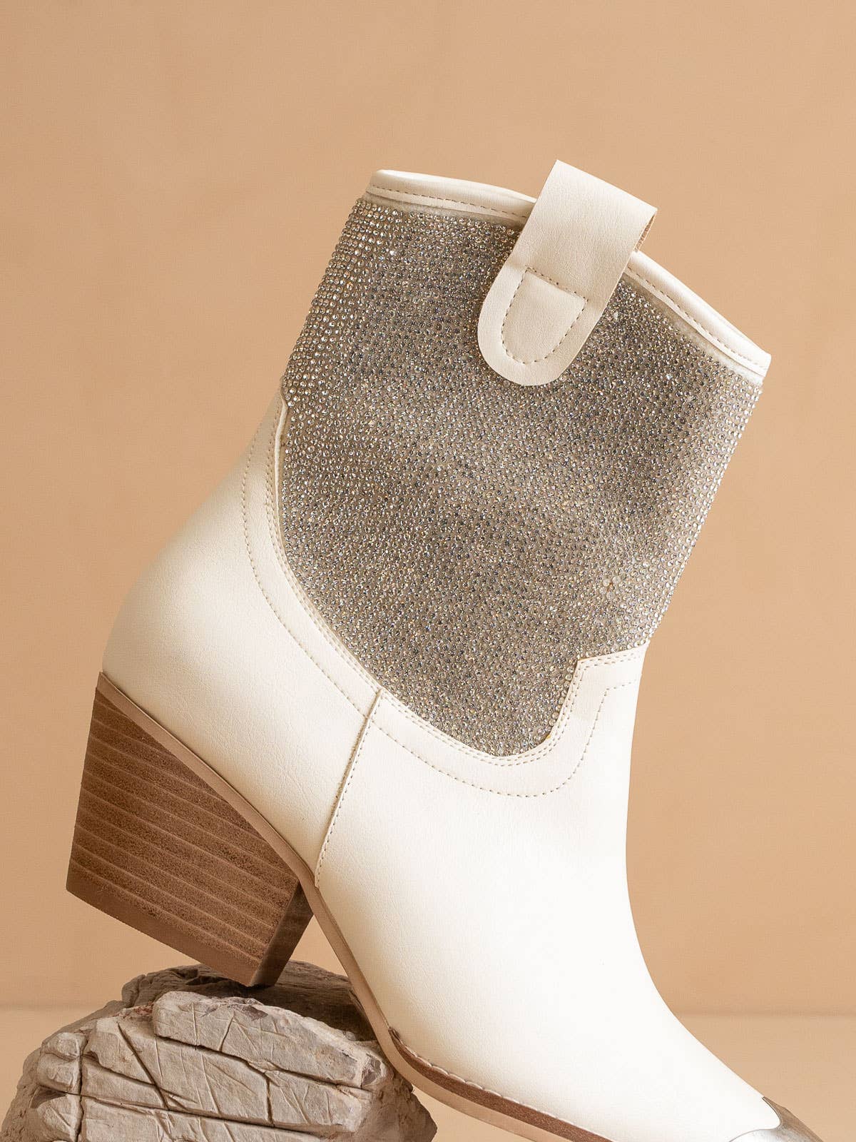 The Wren White | Western Rhinestone Studded Bootie