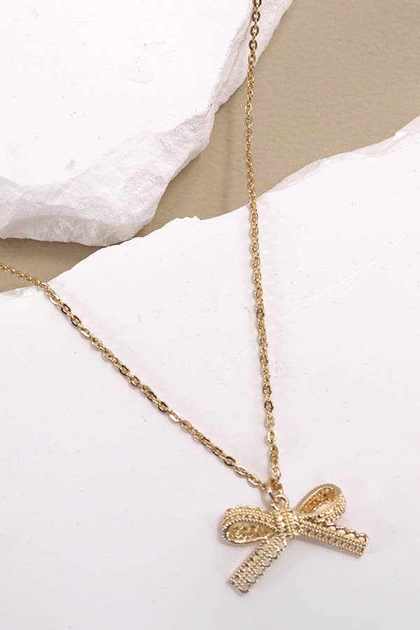 LACE BOW CHARM PENDANT NECKLACE | 80N834: Gold