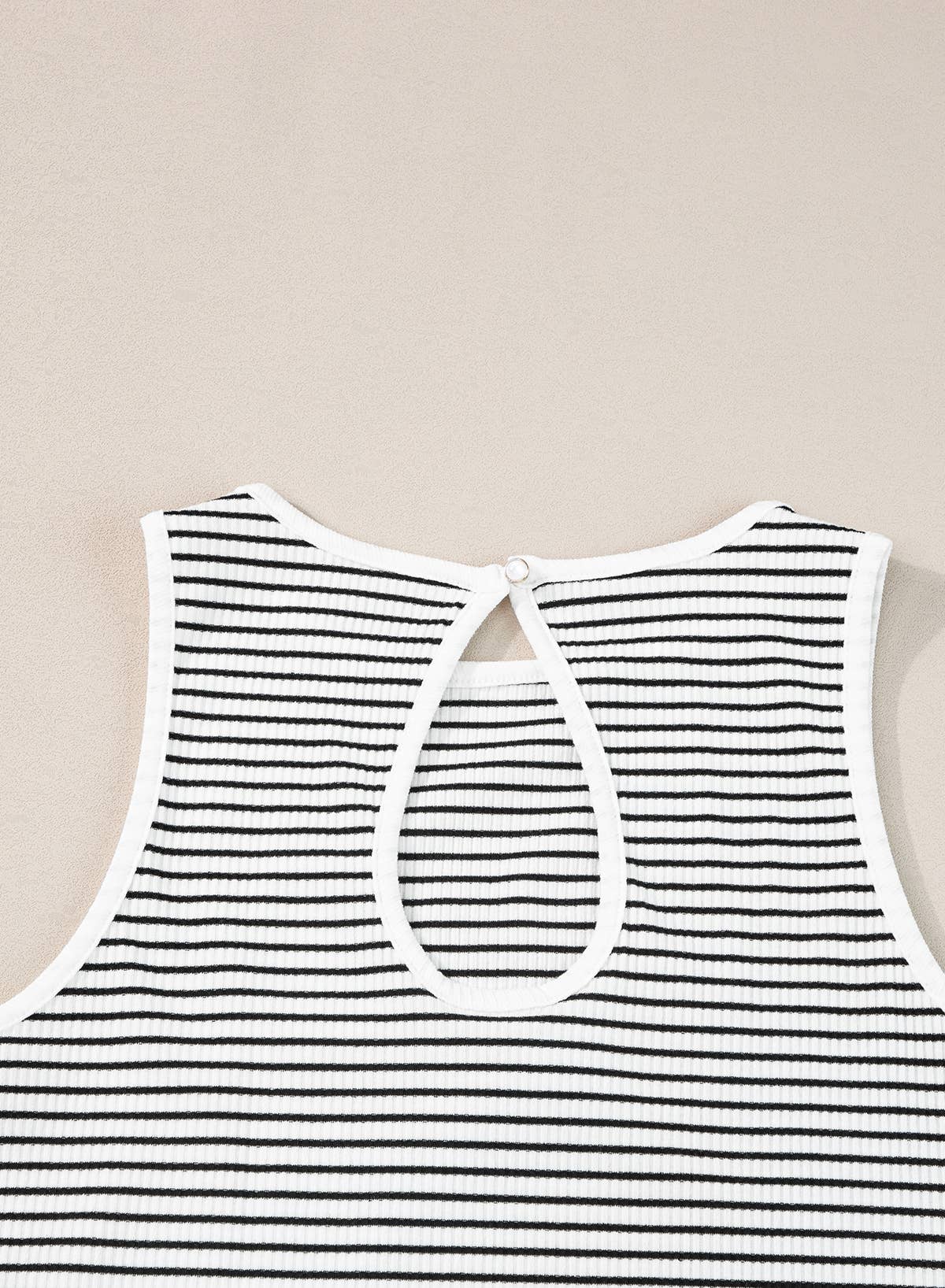 White Striped Print Ribbed Knit Tank Top