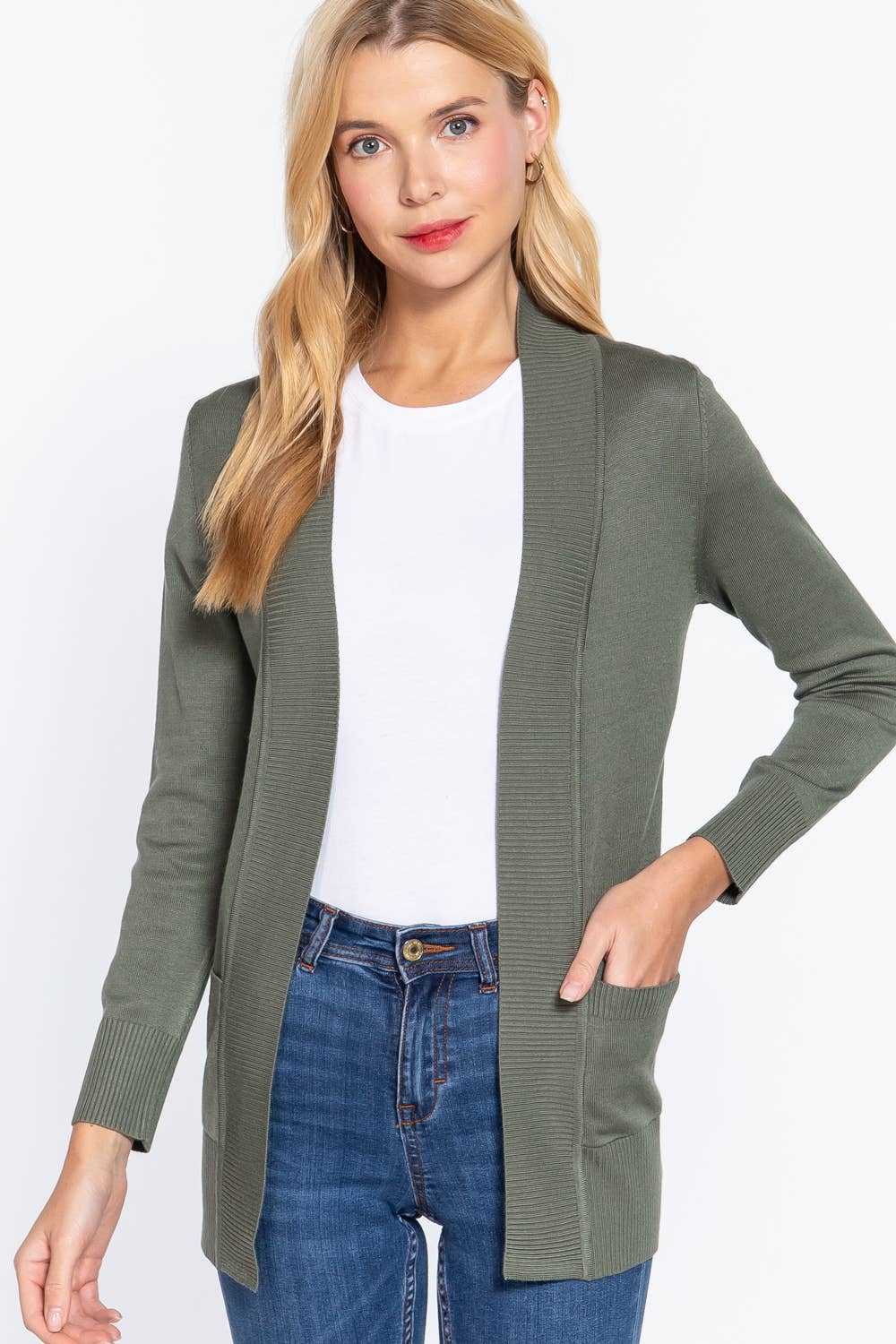 Rib Knit Open Sweater Cardigan