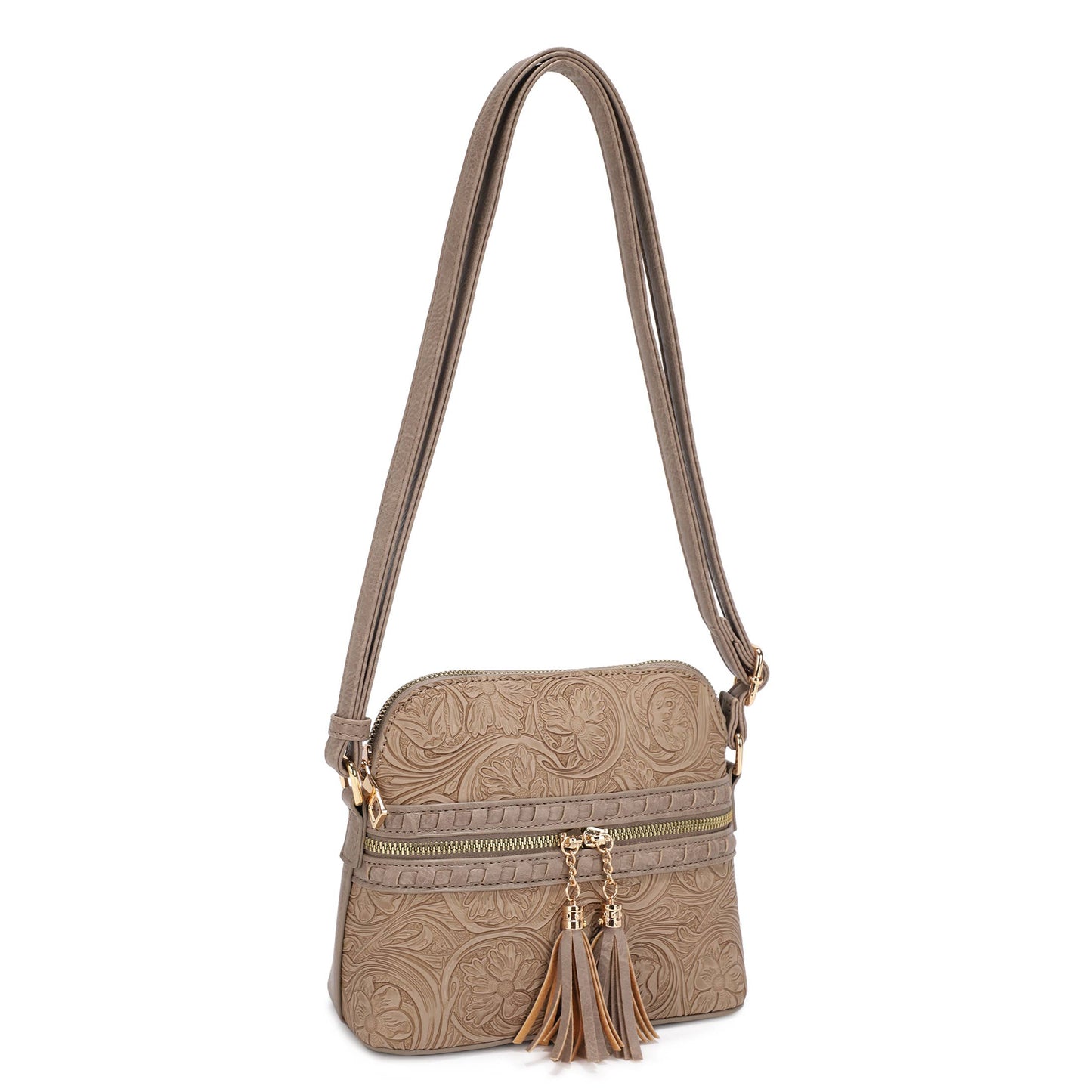 Pandora Dome Shaped Paisley Print Crossbody: Light Stone