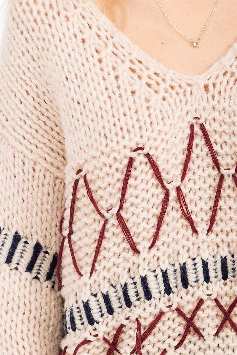 V-NECK DETAILED PULLOVER KNIT SWEATER