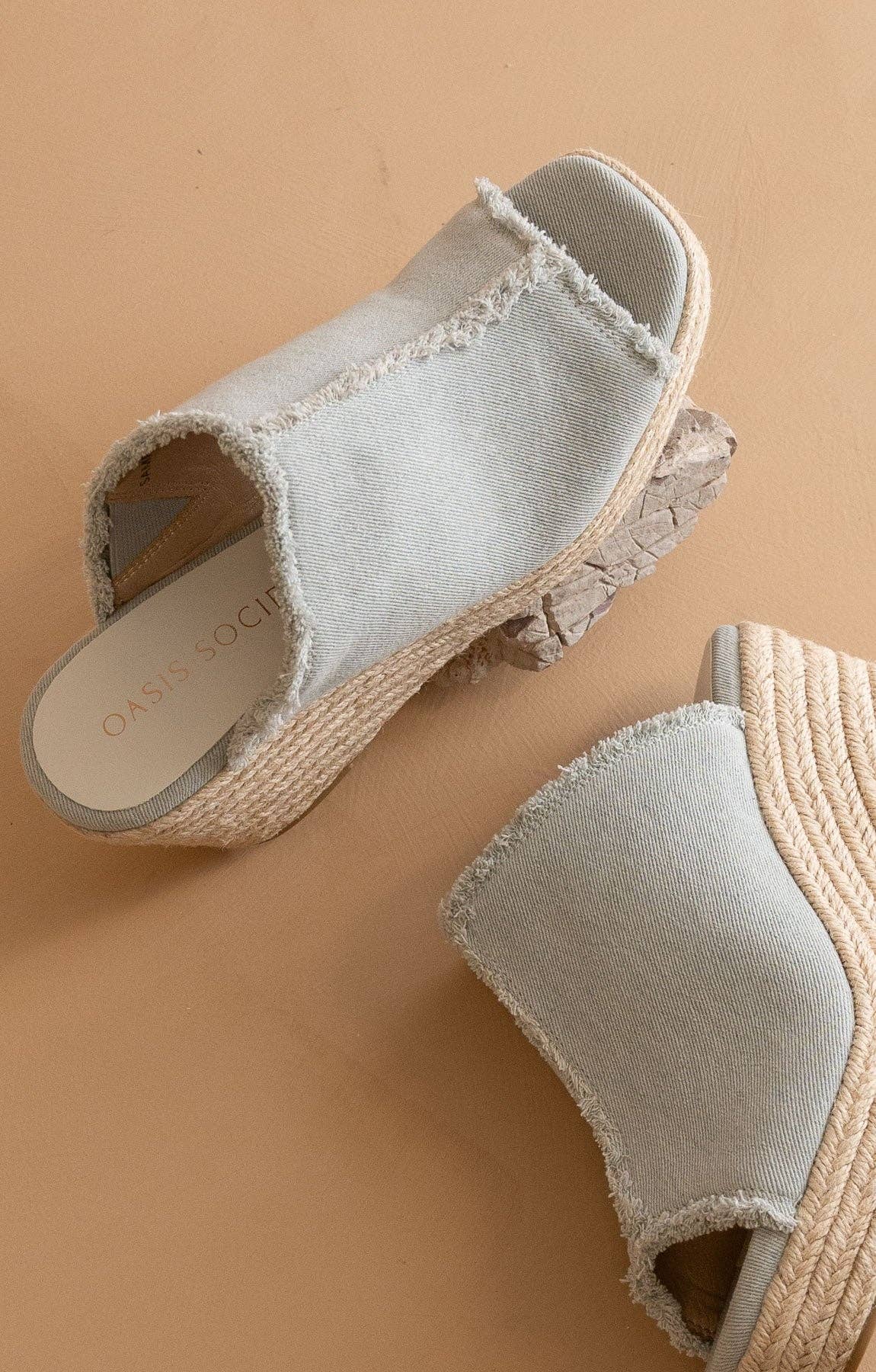 The Verona | Denim Frayed Denim Espadrille Wedge