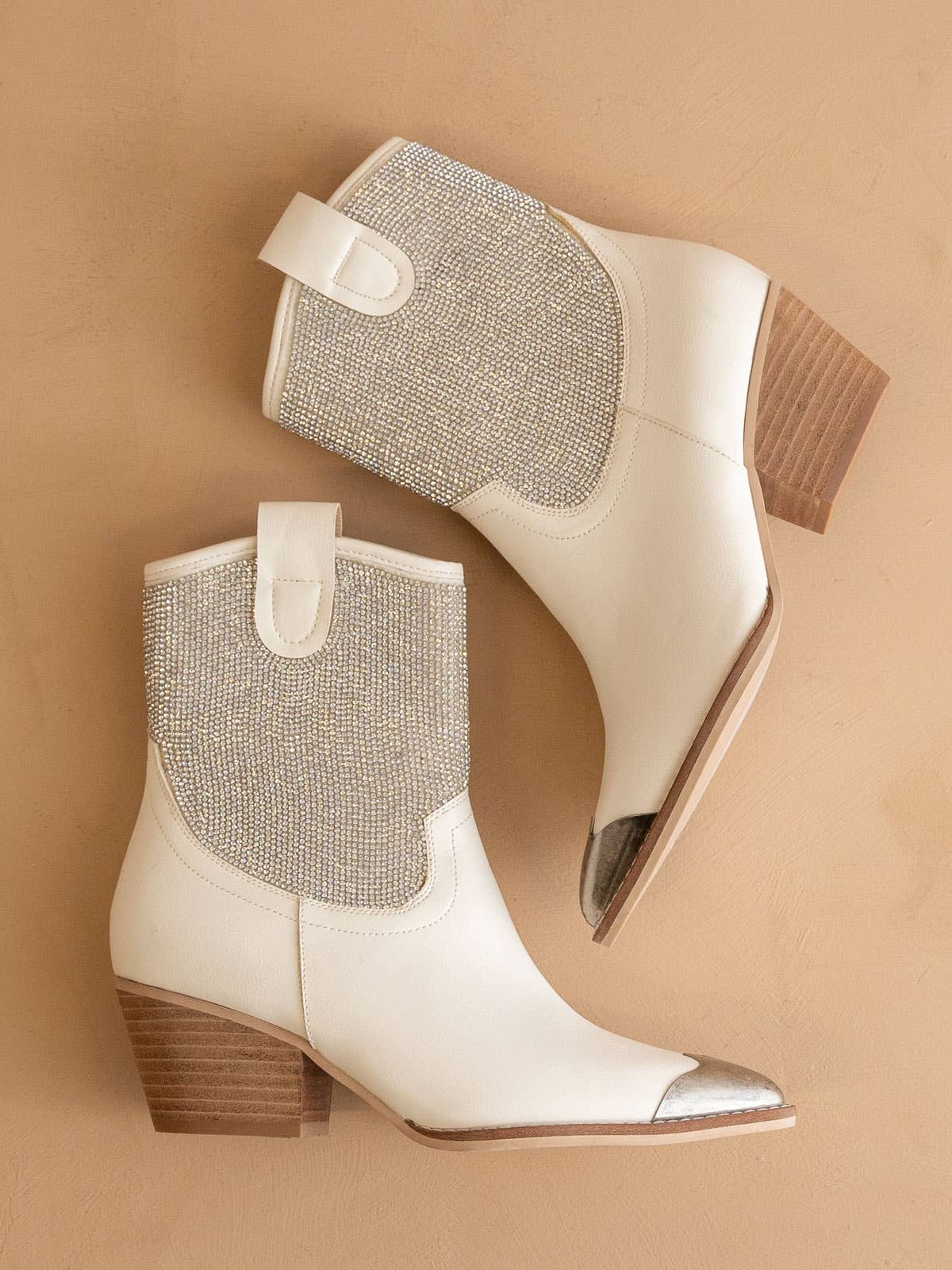 The Wren White | Western Rhinestone Studded Bootie