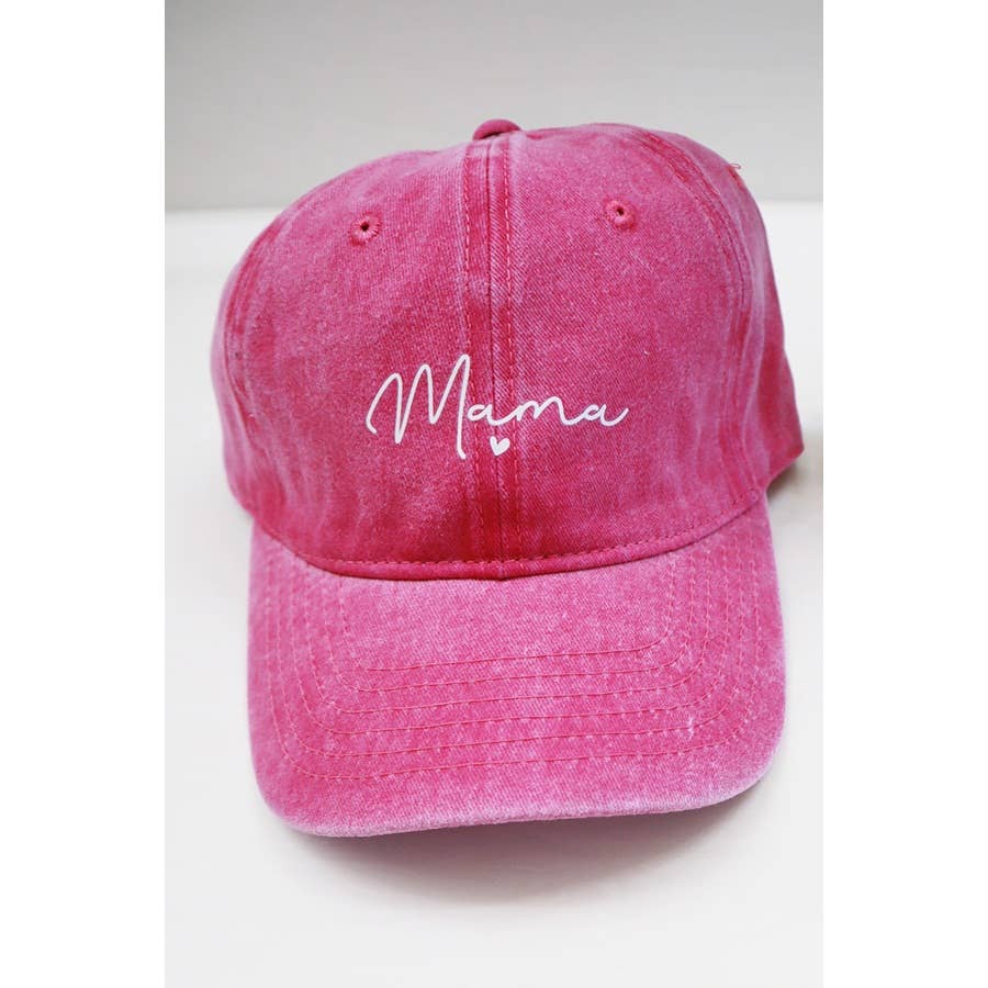 MAMA Printed Acid Washed Baseball Cap: PINK /
