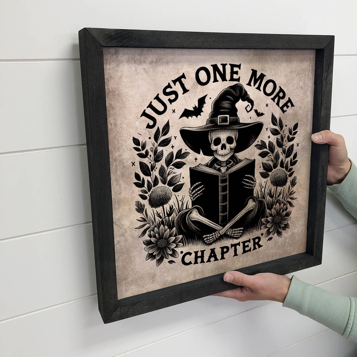 One More Chapter Skeleton: 6x6" Mini Canvas Art with Wood Box Frame
