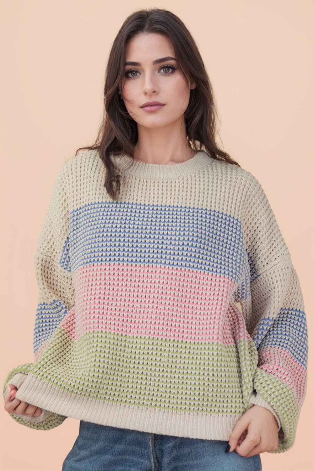 Oversized Color Block Knit Sweater