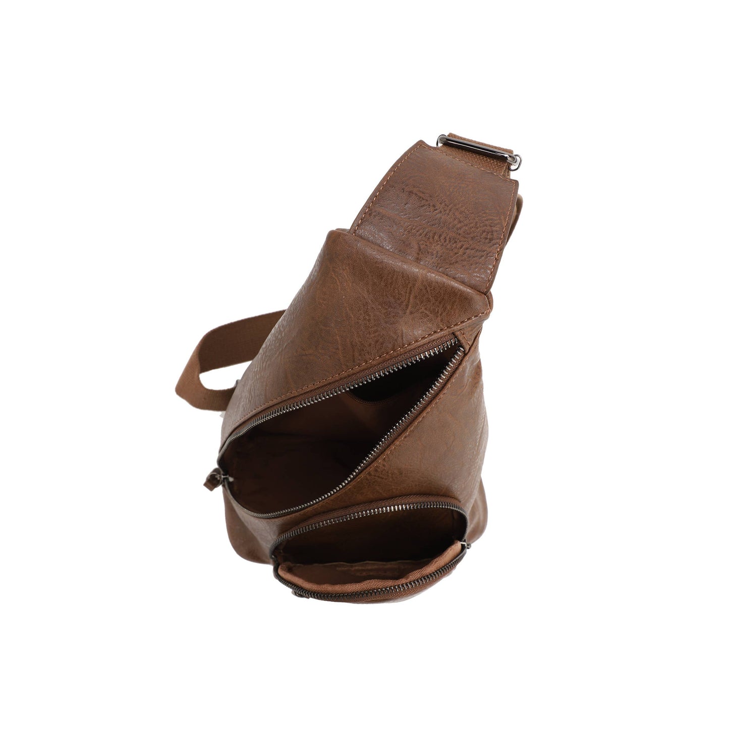 VEGAN LEATHER MULTI COMPARTMENT SLING BAG : Light Coffee