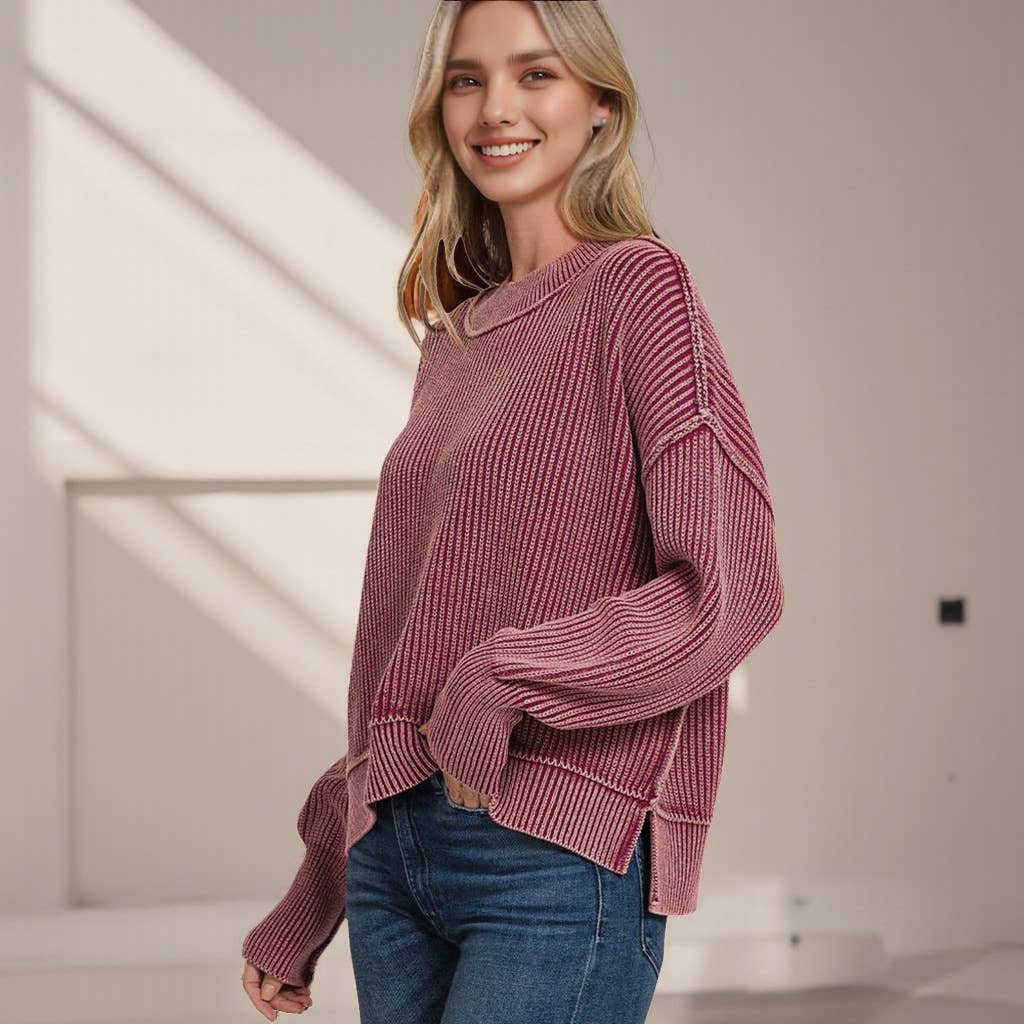 Mineral Washed Sweater: CABERNET