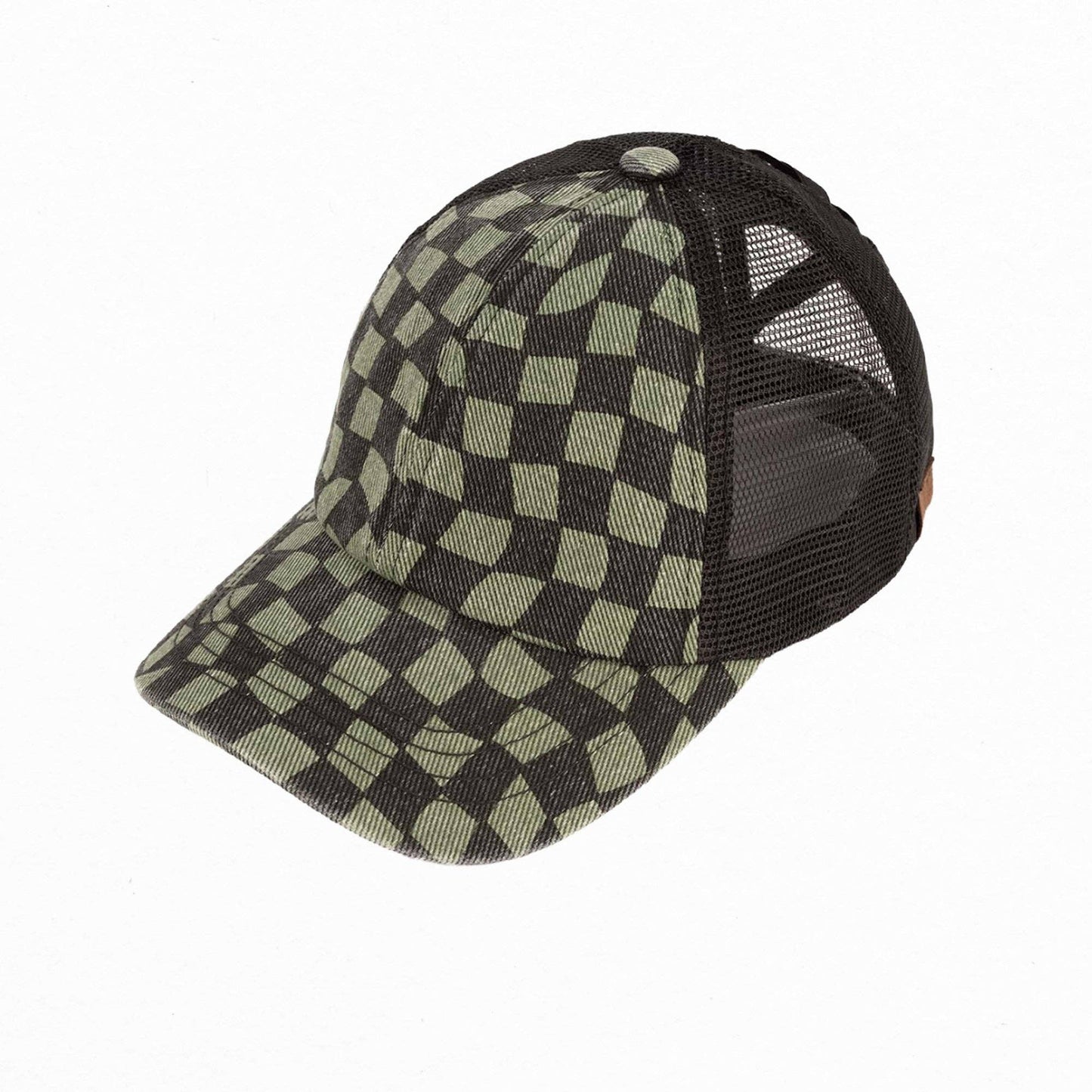 CC Checkered Pattern Baseball Cap | Criss-Cross Olive