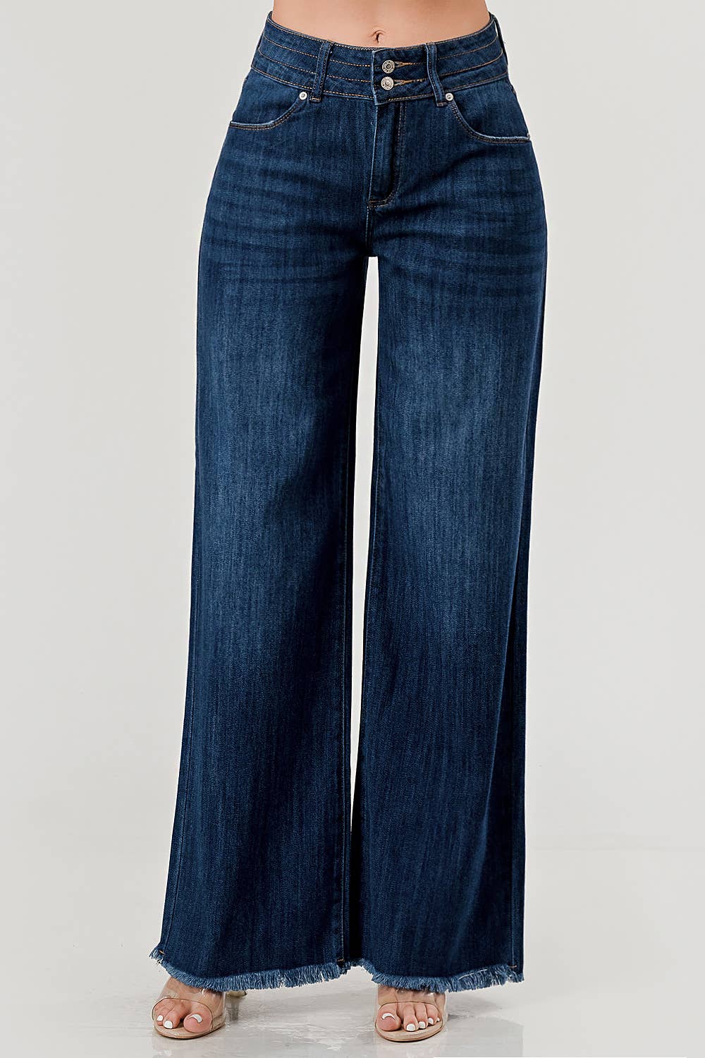 Mid Rise Wide Leg Jeans With Fray Hem
