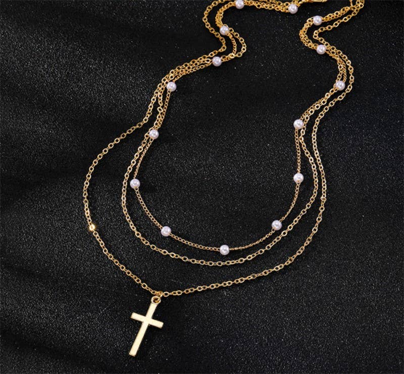 18K STAINLESS STEEL TARNISH FREE CROSS NECKLACE : GOLD