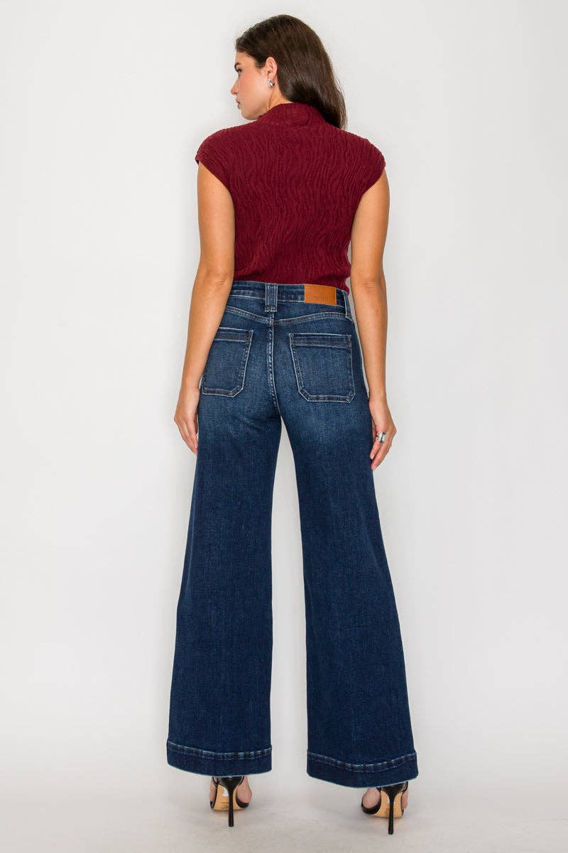 TUMMY CONTROL HIGH RISE A LINE WIDE LEG JEANS
