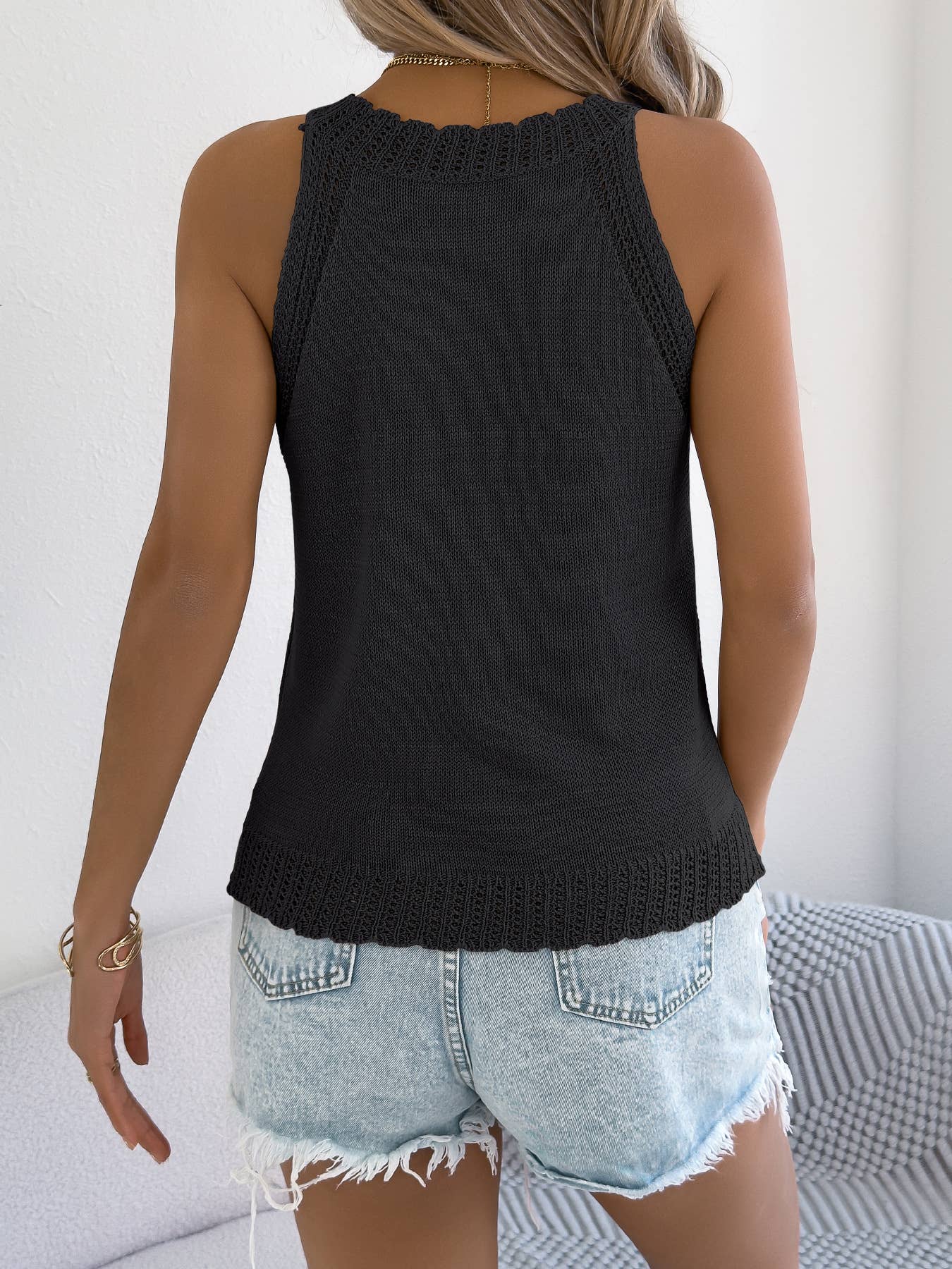 Hollowed-out Sleeveless Knitted Top