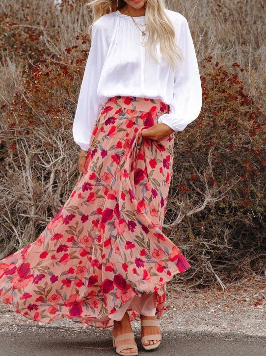Floral Maxi Skirt: Pink