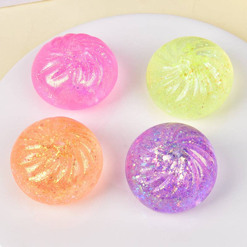 Glitter Squishy Dumpling Stress Ball Sensory Toy: Glitter Mini Dumpling + Steamer Basket