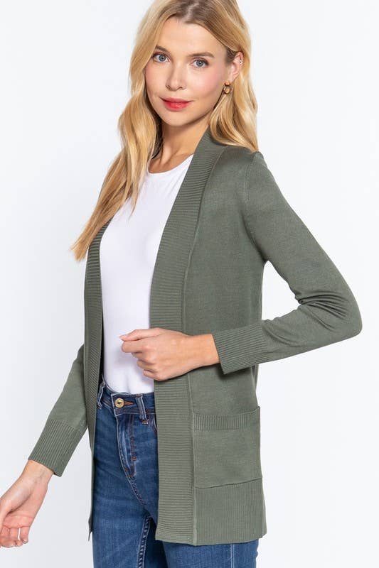 Rib Knit Open Sweater Cardigan