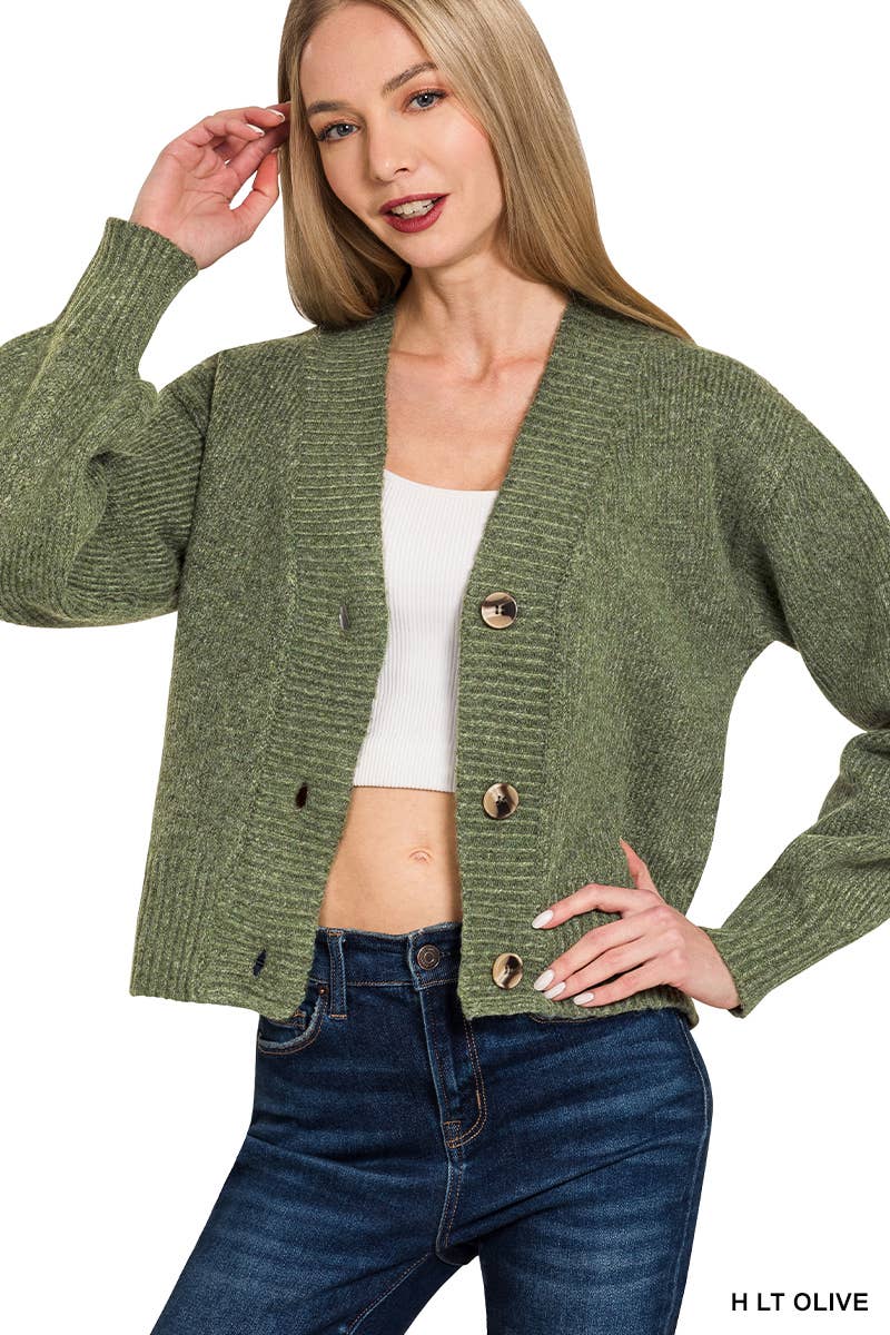Melange Drop Shoulder Button Front Sweater Cardigan