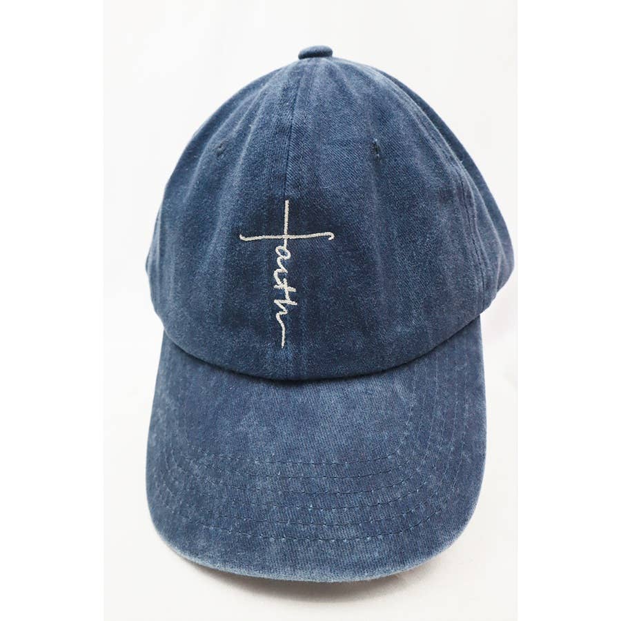 Faith Embroidered Washed Baseball Cap: NAVY / ONE