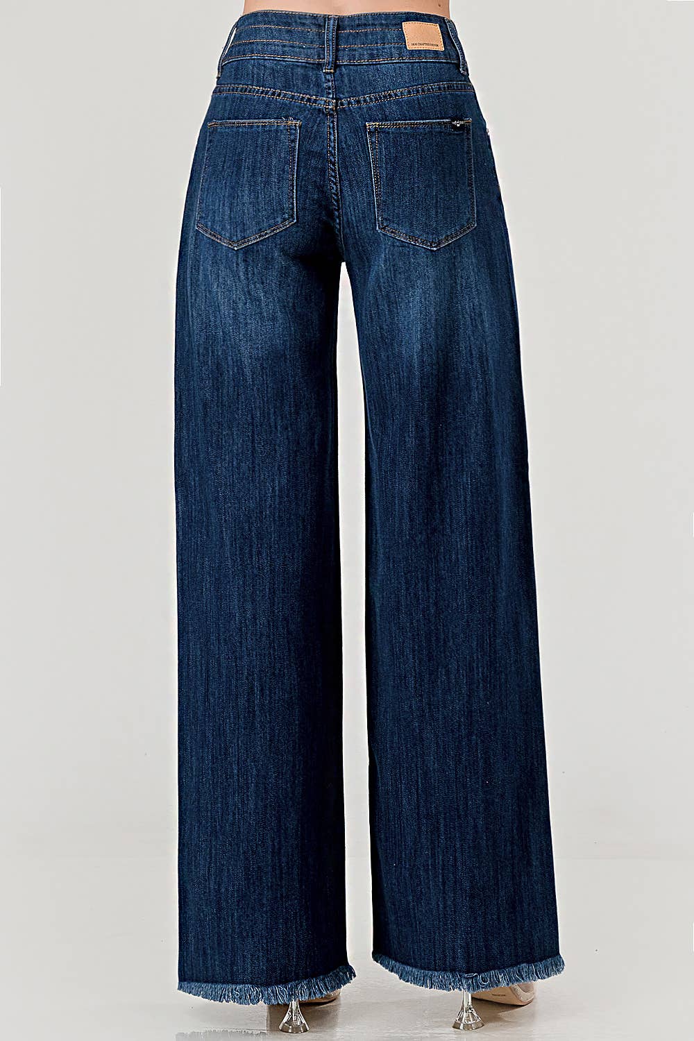 Mid Rise Wide Leg Jeans With Fray Hem