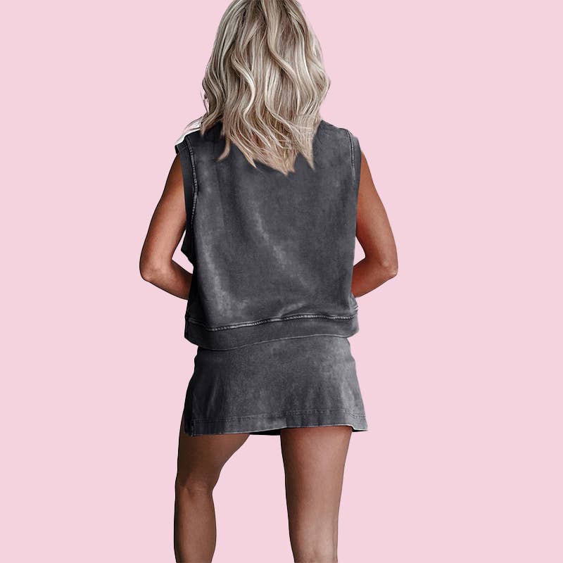 Mineral Wash Cotton Lined Split Athletic Skort: Black