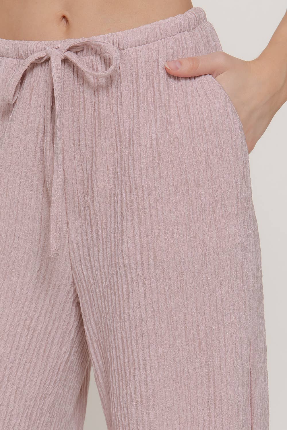 Crinkle Knit Long Pants: pale pink