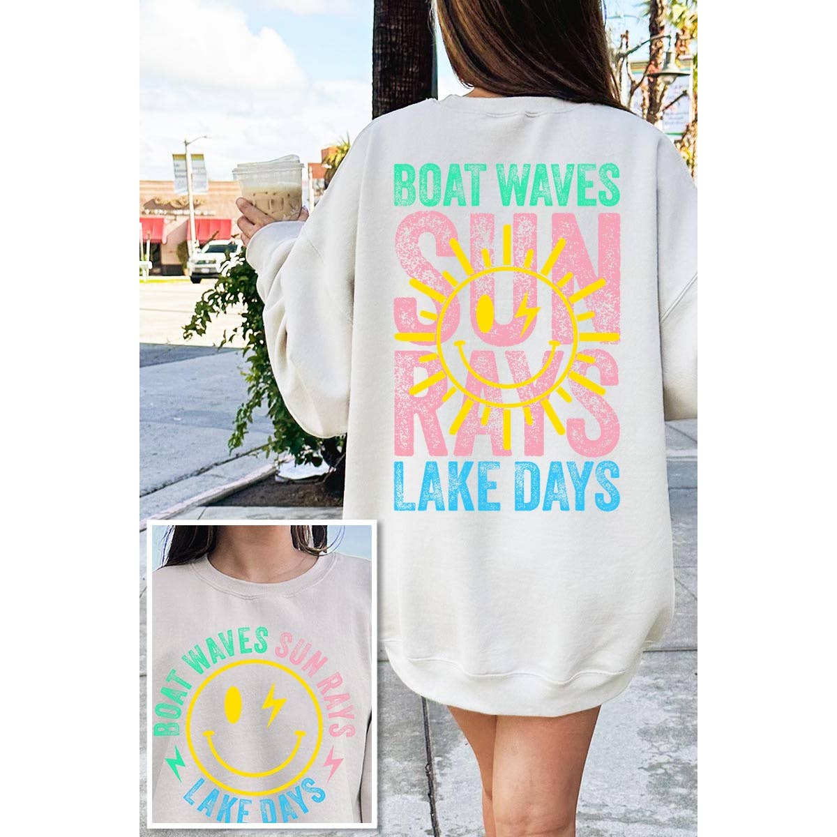 Boat Waves Sun Rays Graphic Fleece Sweatshirt