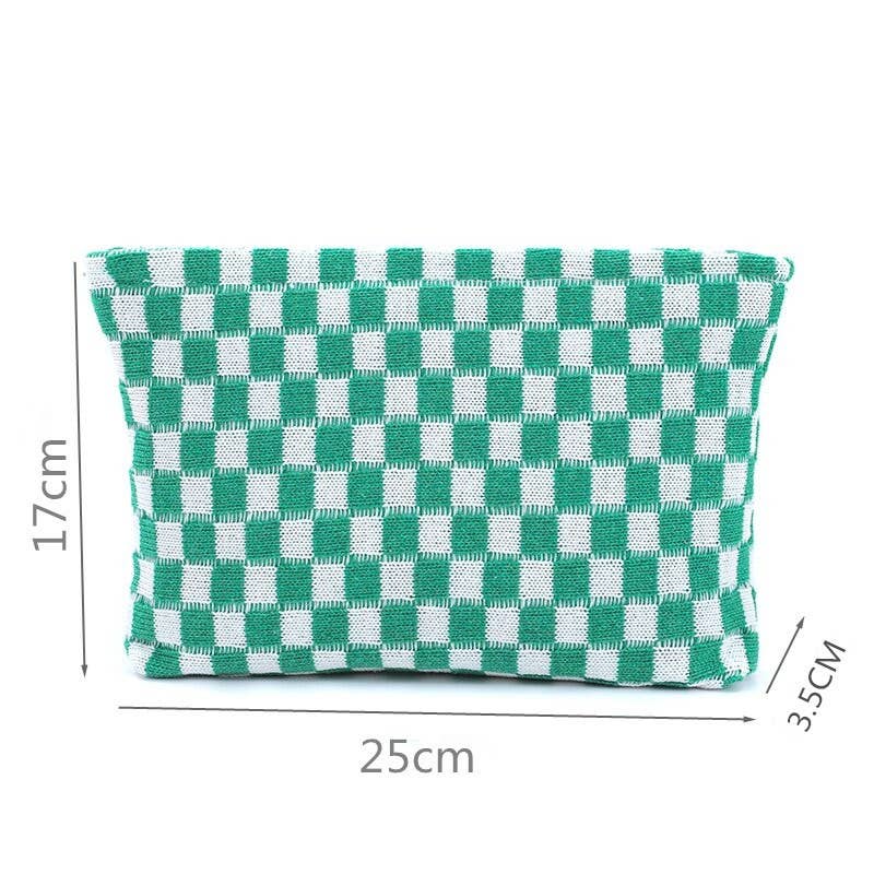 TRAVEL CHECKERED COSMETIC POUCH BAG: GREEN