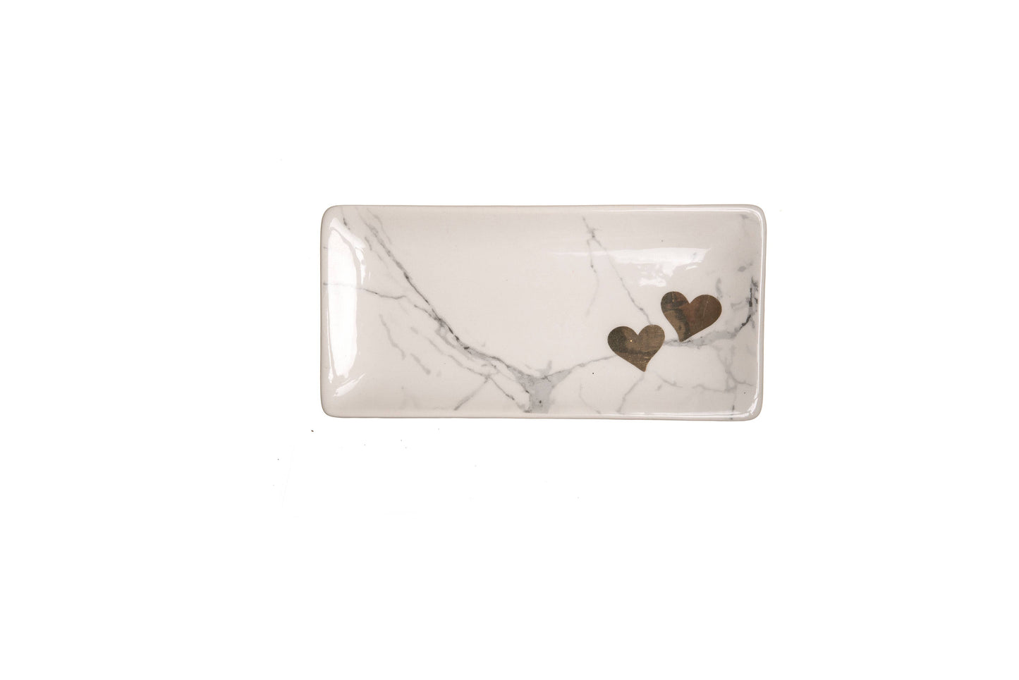 White Ceramic Trinket Tray Gold Hearts