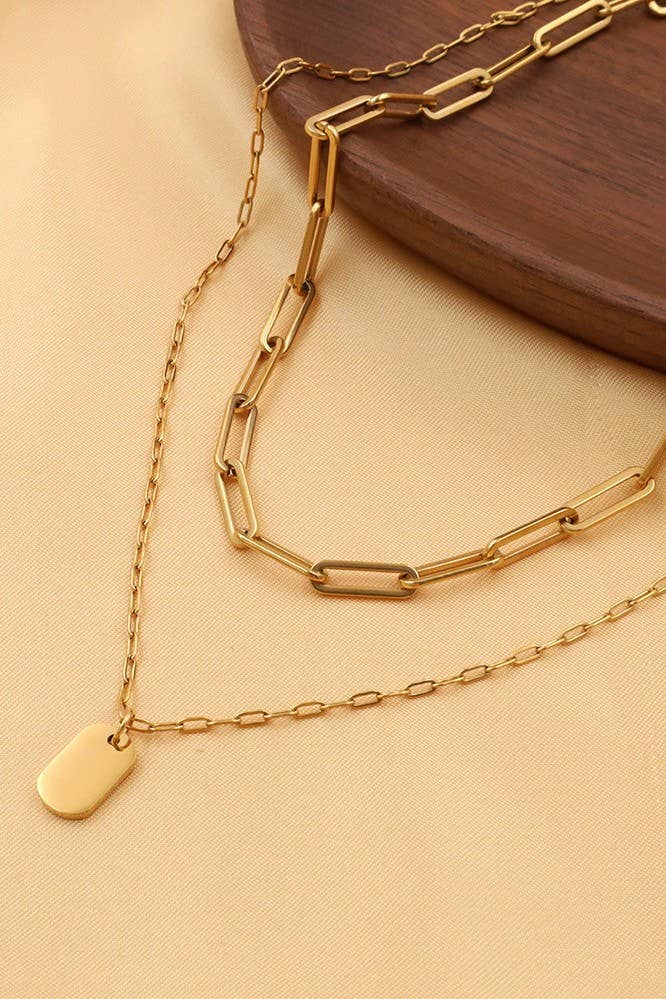 18K STAINLESS STEEL TARNISH FREE LAYERED NECKLACE | 40NK9415: GOLD