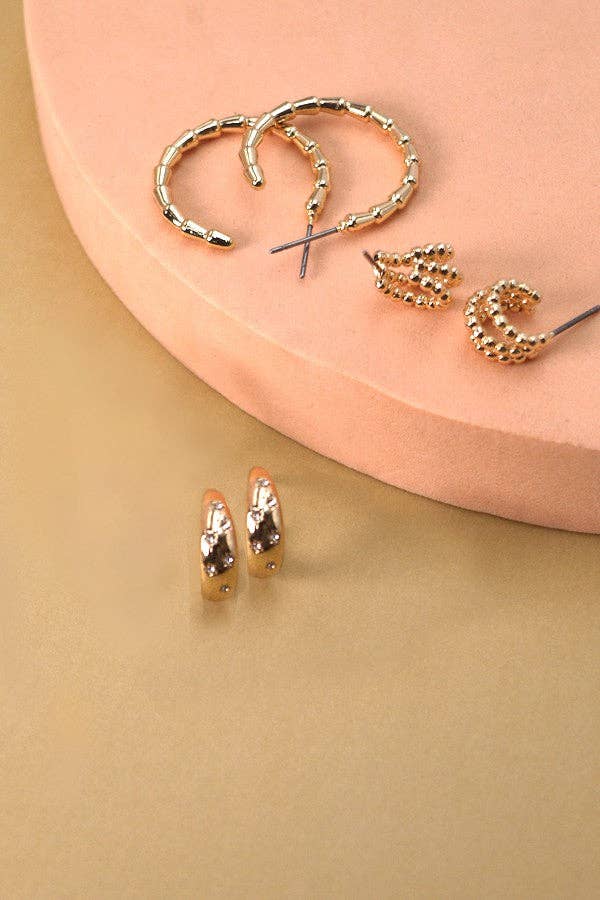RHINESTONE MINI HOOP TRIO SET EARRINGS | 80E1427: GOLD
