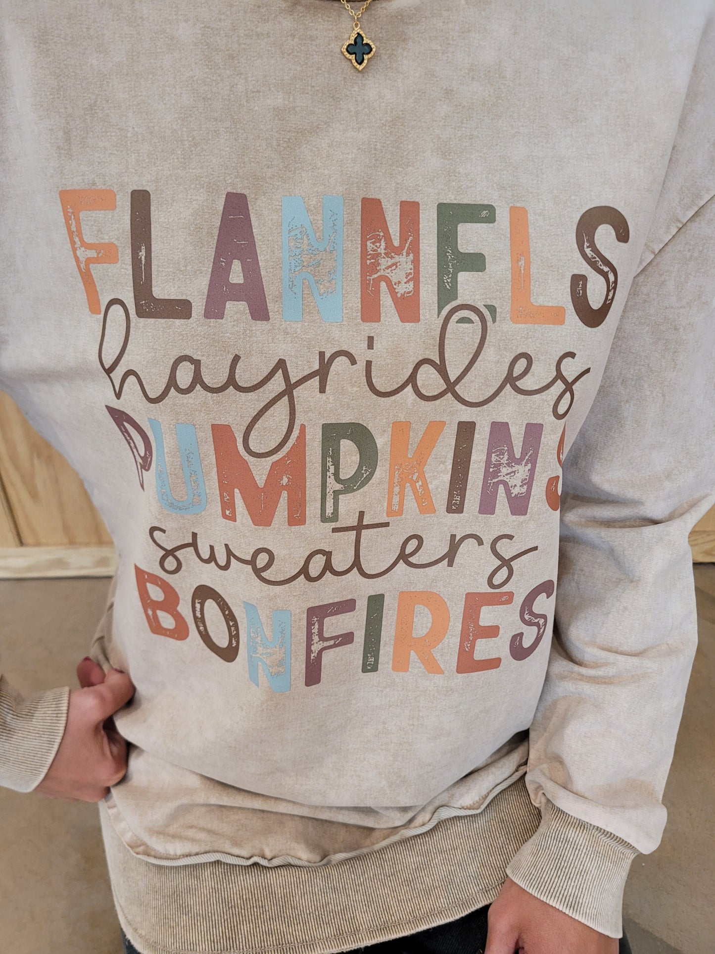 Flannels Hayrides Pumpkins Acid Wash Brown