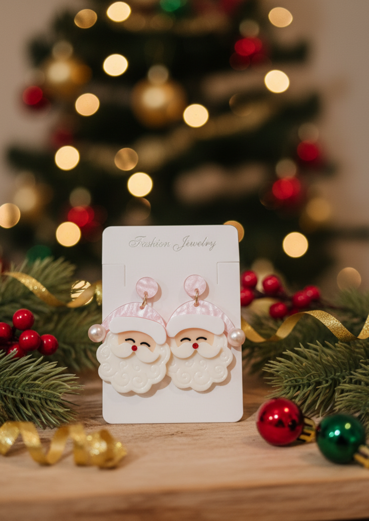 Pink Santa Earrings