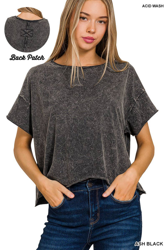 Washed Crew Neck Crop TShirt