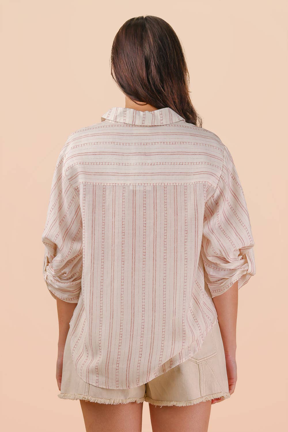 Roll up Half Sleeve Stripe Shirt Top
