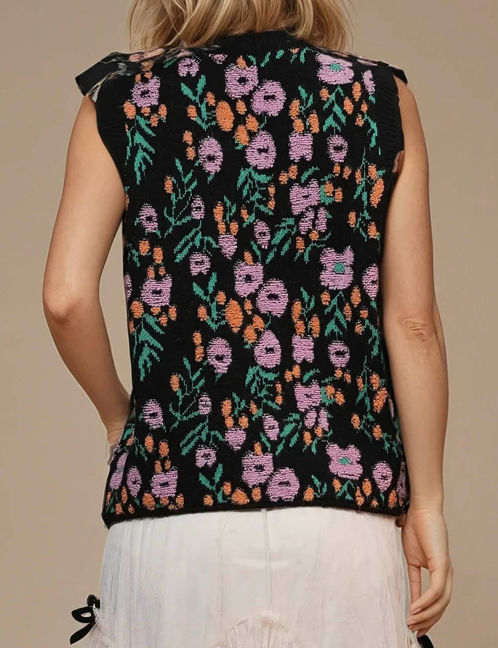 Floral Knit Sleeveless Sweater Vest