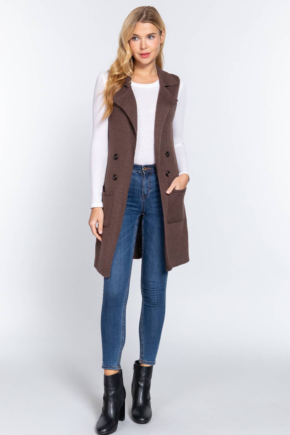 Sleeveless Notched Collar Sweater Vest