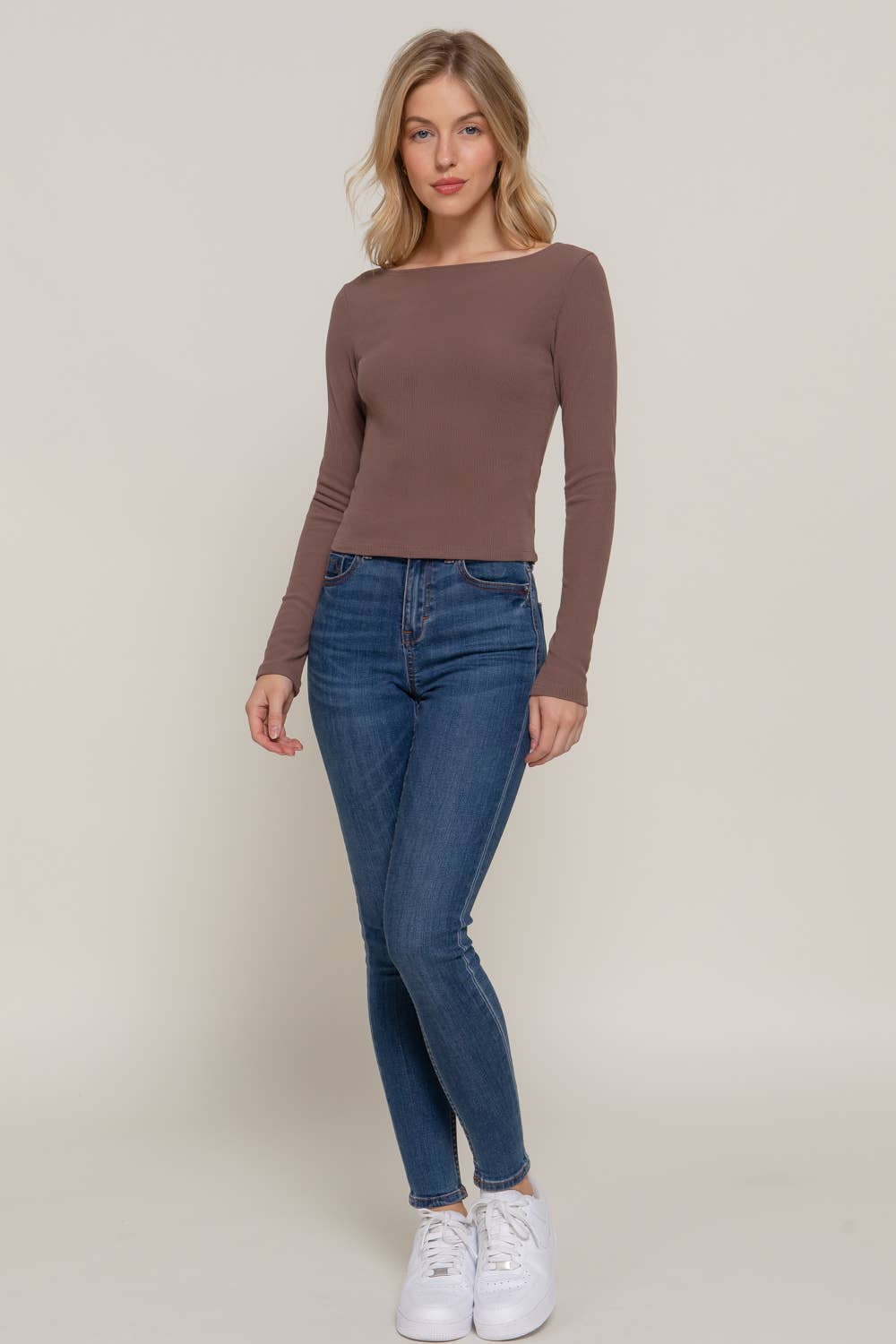 Boat Neck Brushed Rib Knit Top