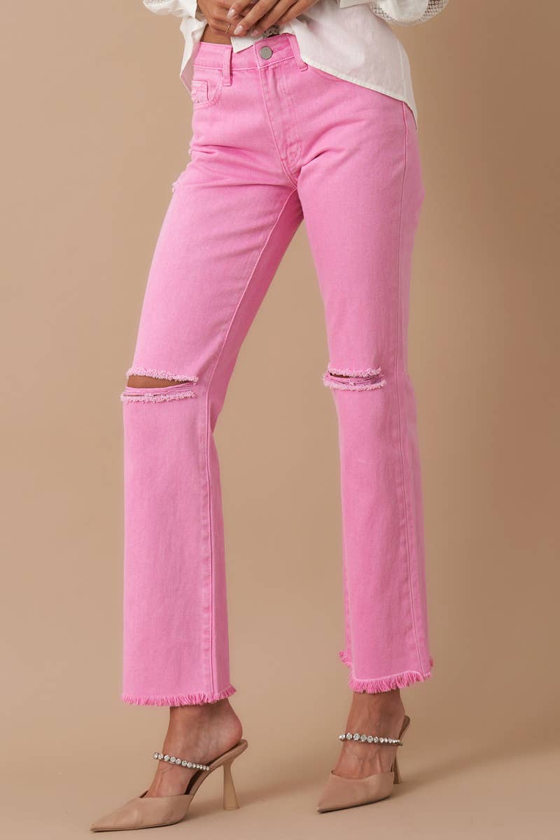 High Rise Straight Relaxed Pink Jeans