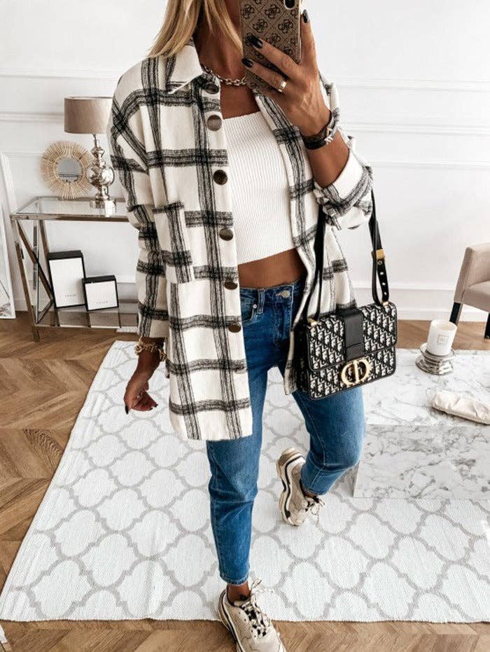 Plaid Wool Blend Shirt Jacket