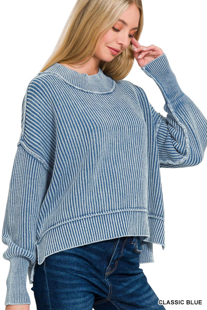Mineral Washed Sweater : DUSTY BLUE