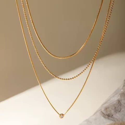 18K STAINLESS STEEL TARNISH FREE LAYERED NECKLACE: GOLD