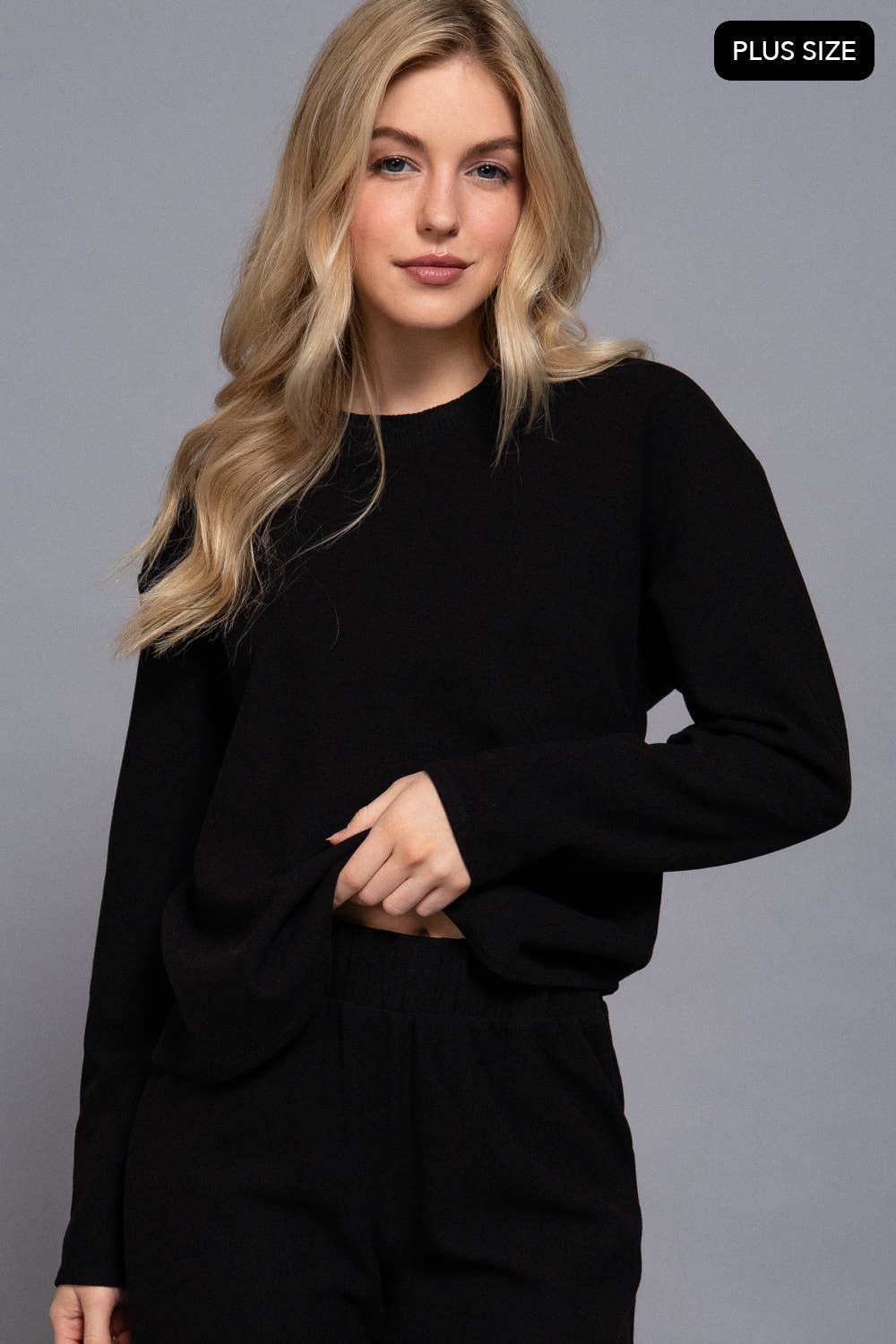 Long Sleeve Round Neck Soft Knit Top: Back