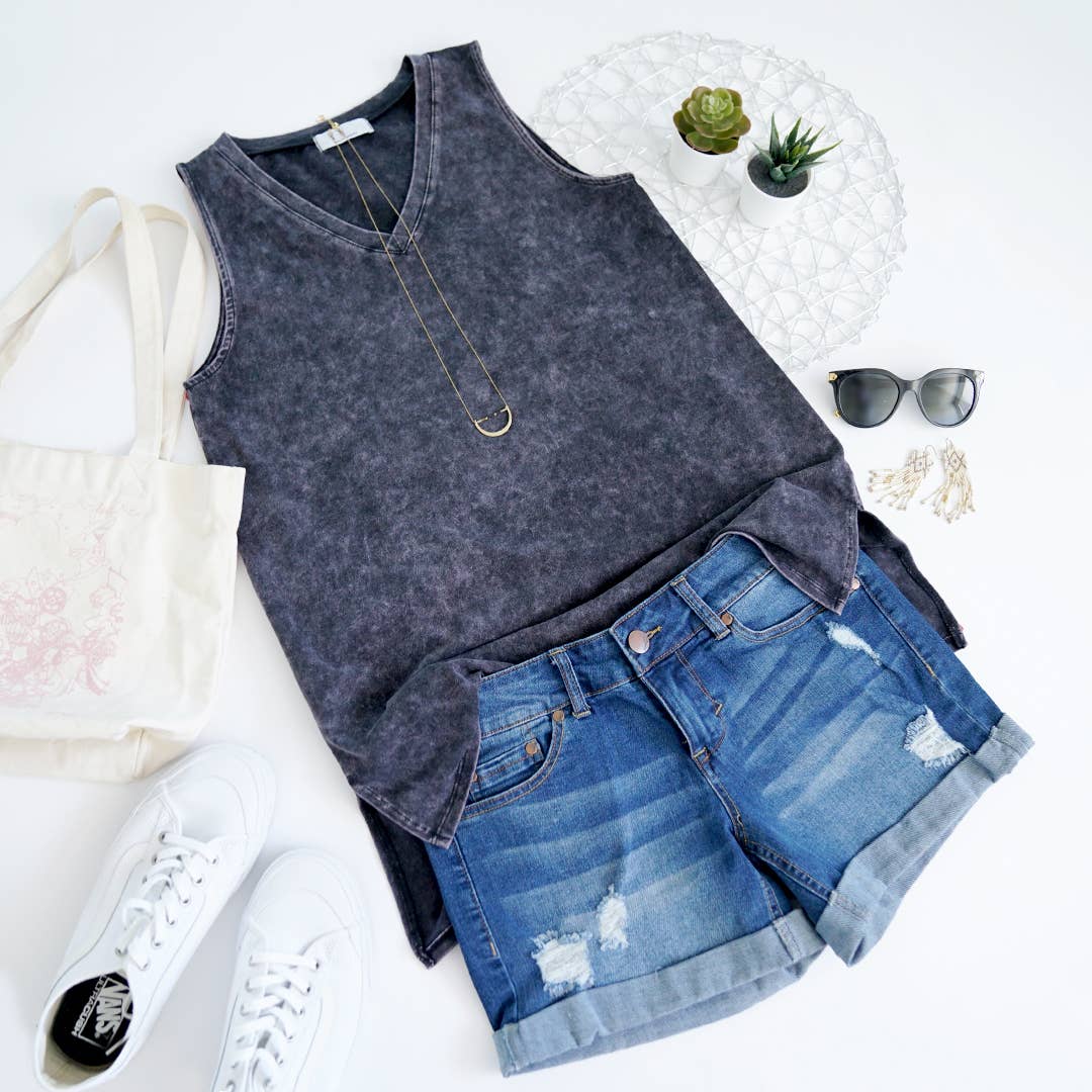 Mineral Wash Tank Top w/ side-slit Plus size