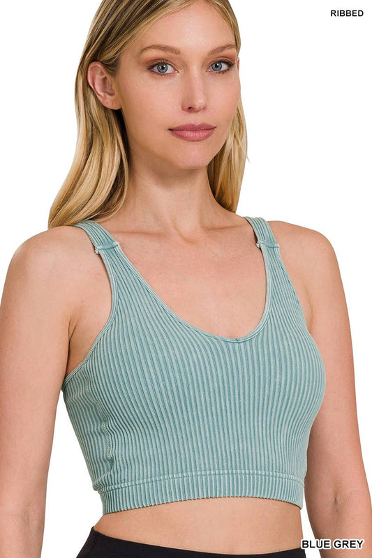 seamless crop tank w/ removable bra: BLUE GREY