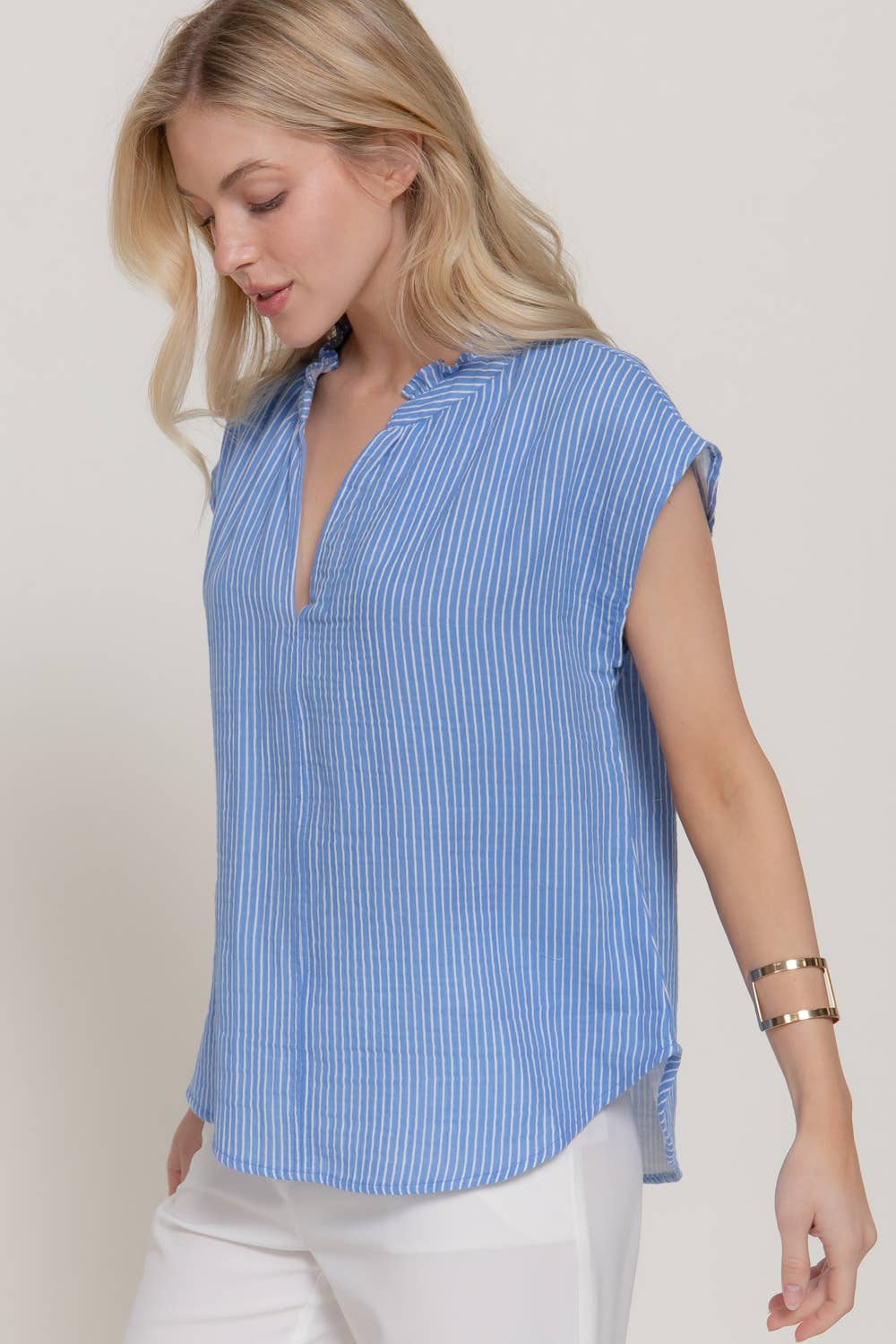 Short Sleeve Stripe Print Blouse