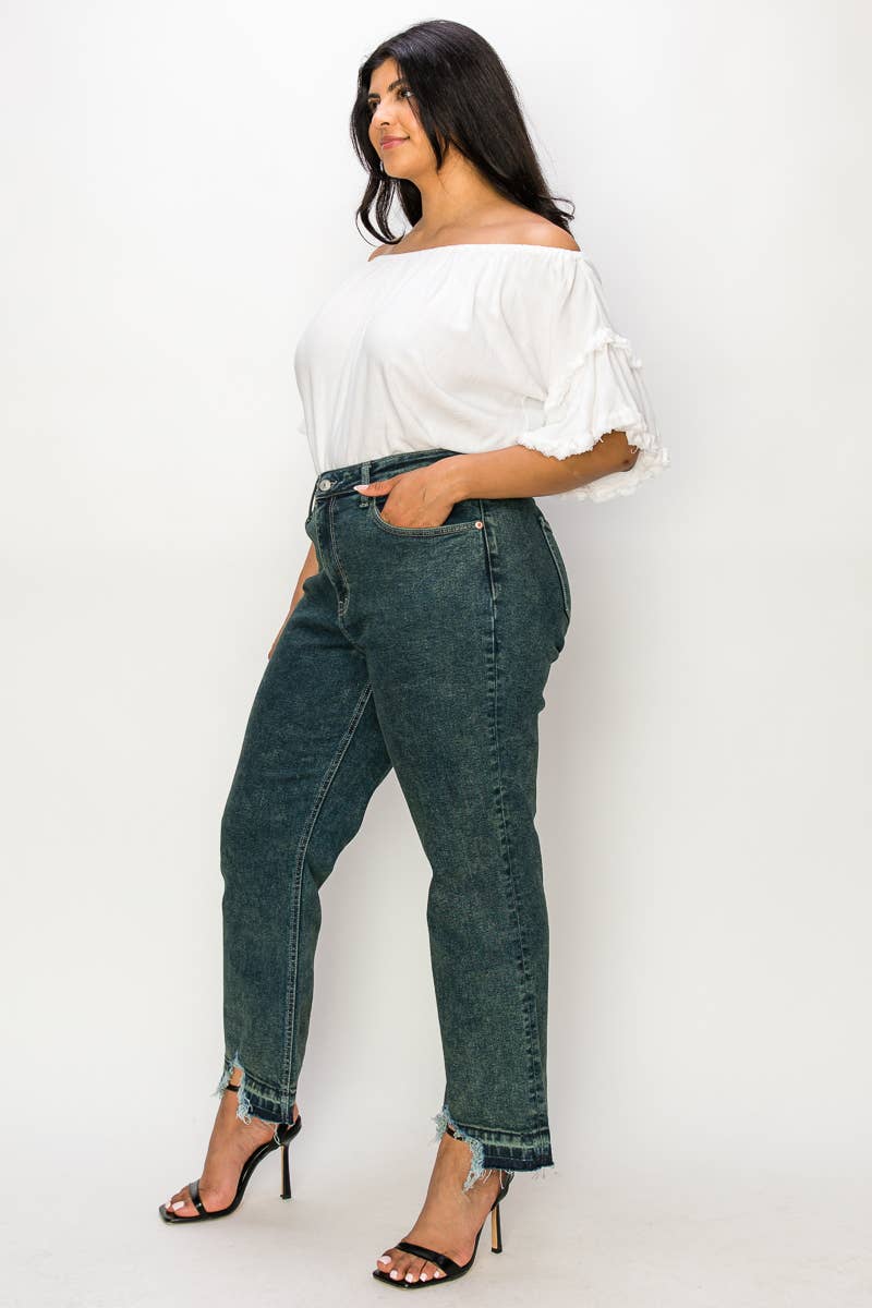 HIGH RISE STRETCH JEANS - BLEACH & OLIVE DYED