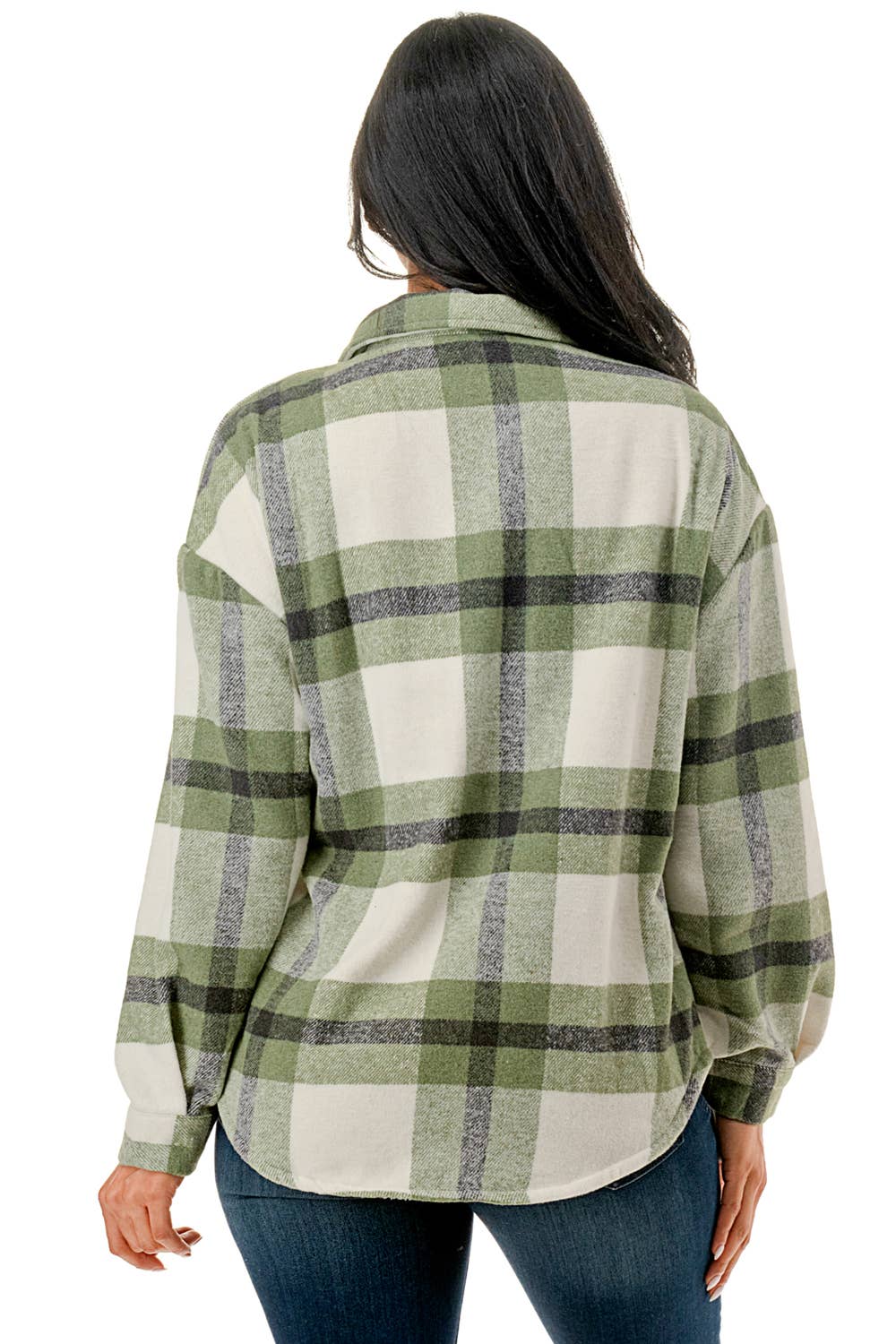 Green tone plaid flannel shacket  w/fur lined warm jacket
