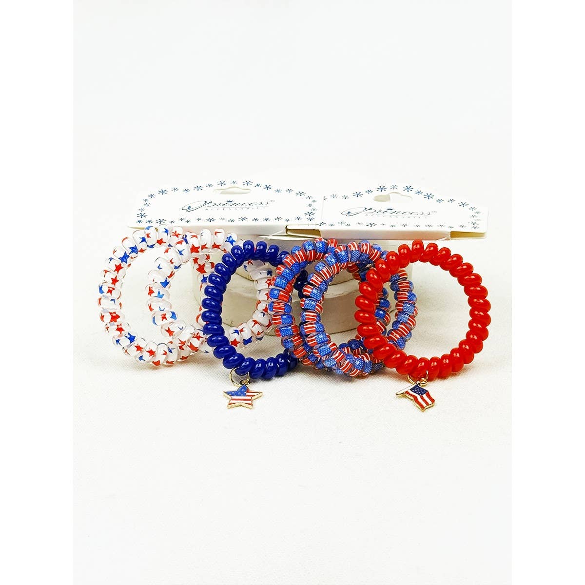 USA Charm Phone Cord Hair Tie Set: MIX COLOR