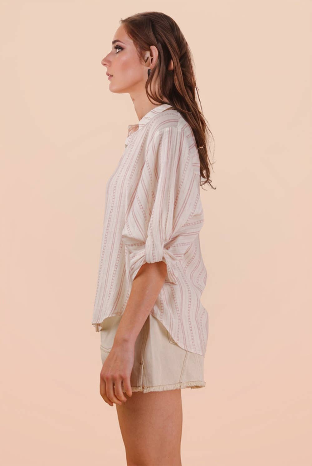 Roll up Half Sleeve Stripe Shirt Top